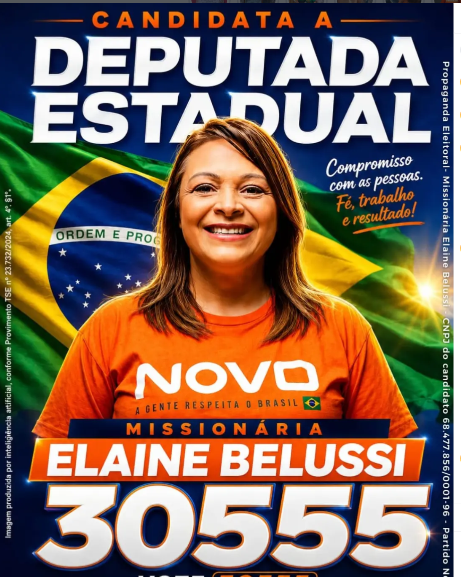 Material oficial de campanha de Elaine Belussi, candidata a deputada estadual, número 30555